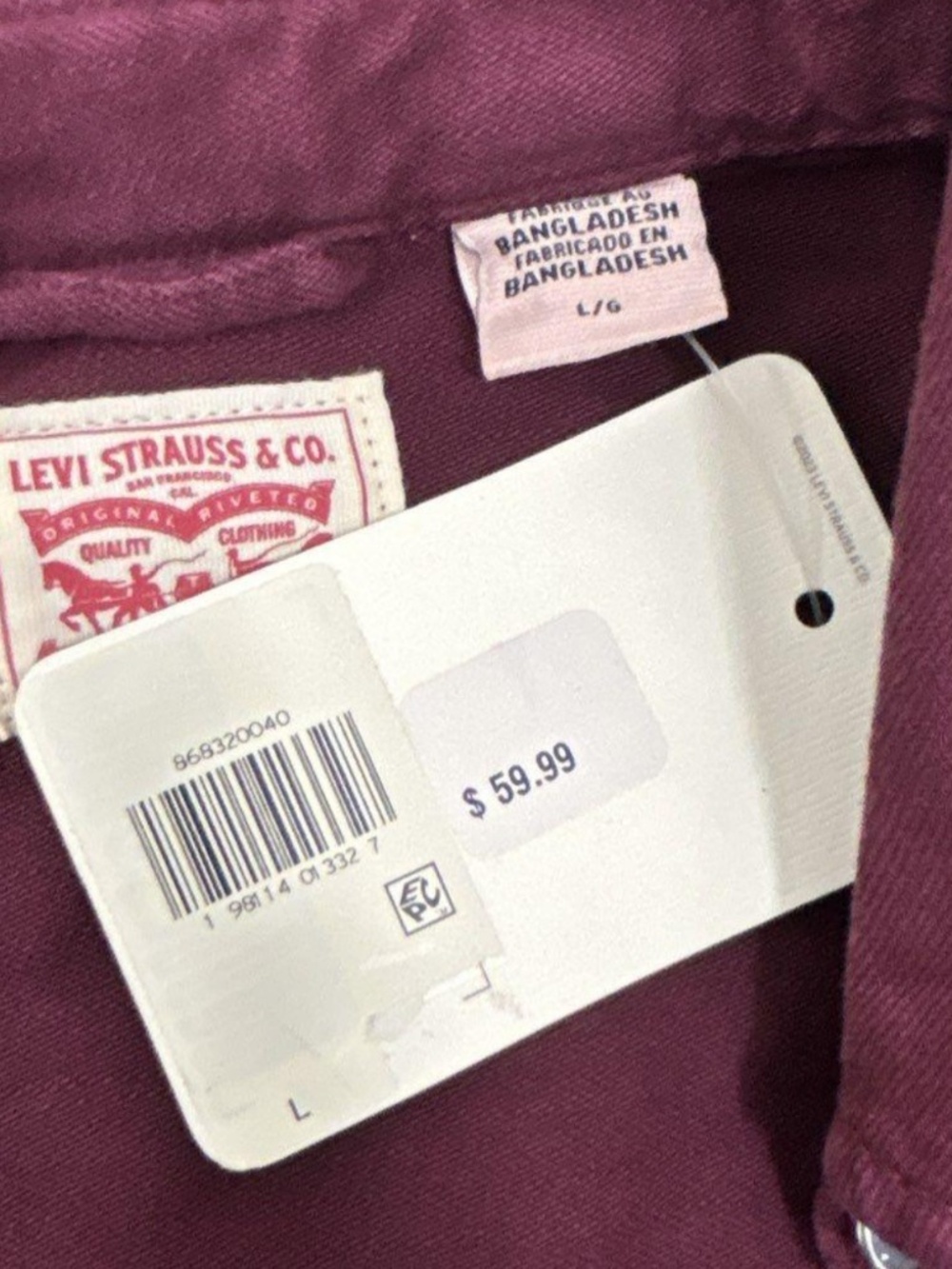 Levys Mens Burgundy Pearl Snap Western Shirt Sz L NWT Retails $59.99 - Picture 3 of 3